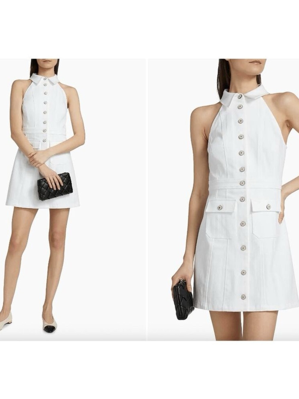 cinq a sept White Halter Button-Front Mini Dress